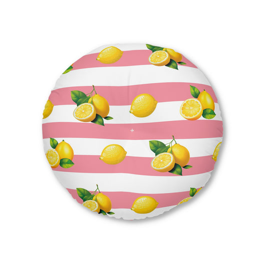 Lemon Stripes Round Tufted Floor Pillow