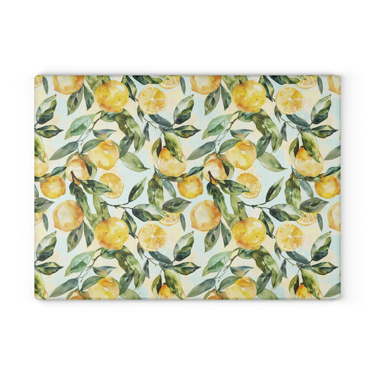 Lemon Floral Glass Cutting Board