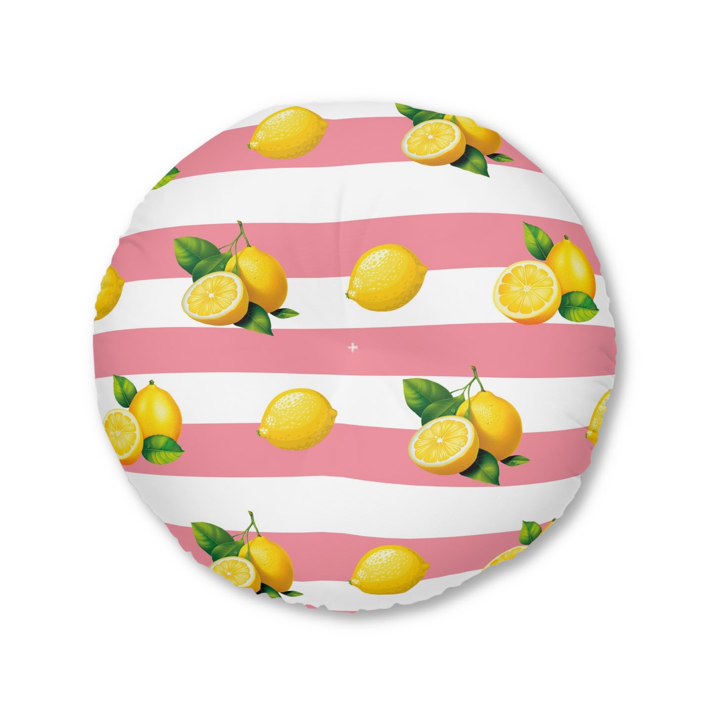 Lemon Stripes Round Tufted Floor Pillow
