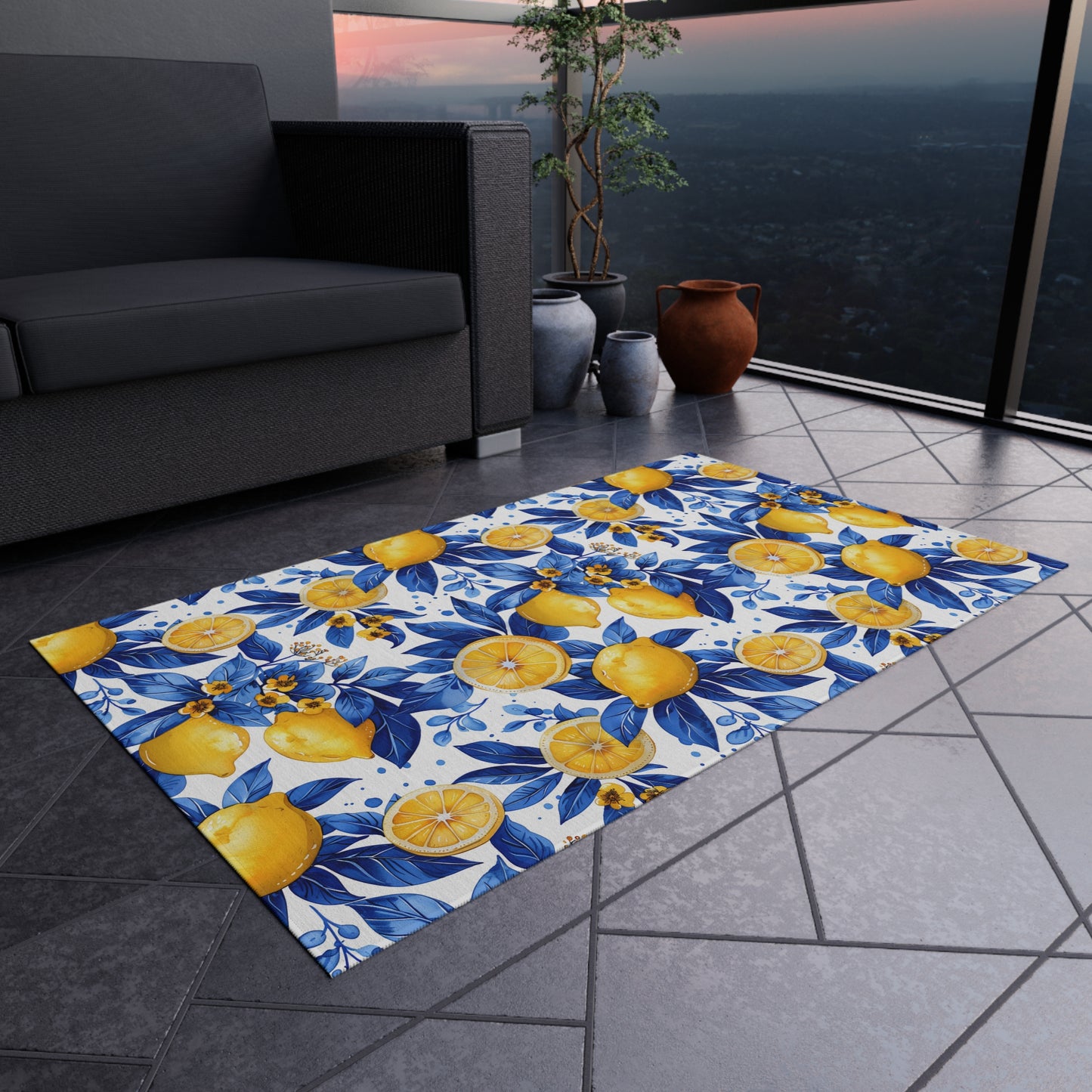 Bright Lemon Pattern Outdoor Rug
