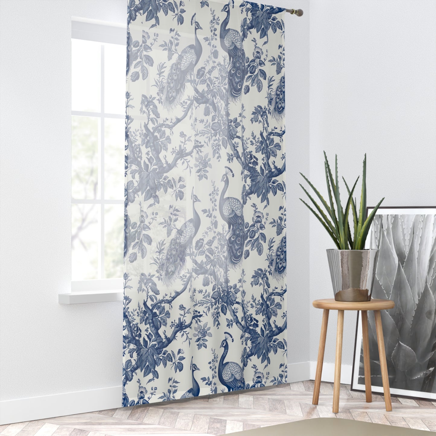 Elegant Peacock Print Window Curtain