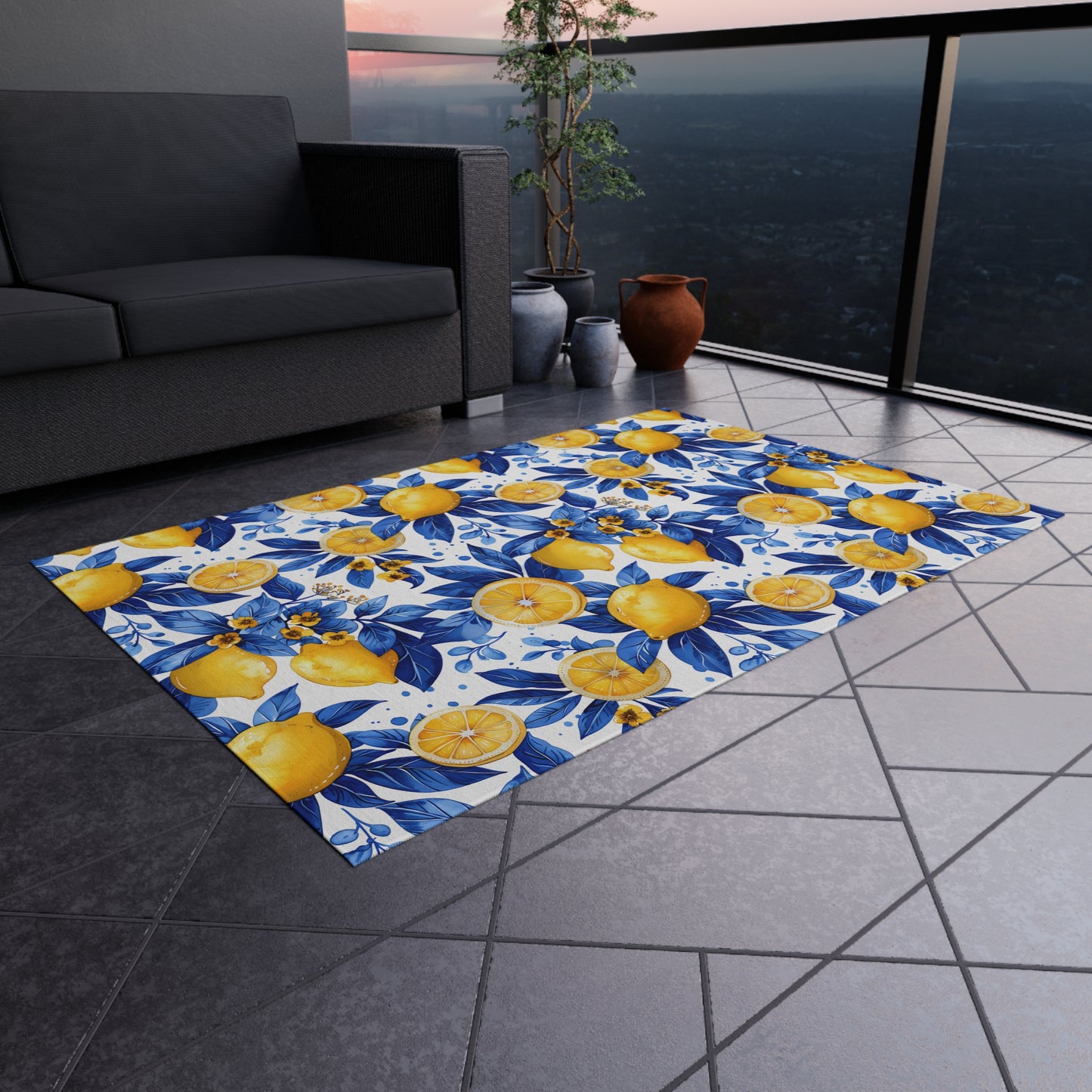 Bright Lemon Pattern Outdoor Rug