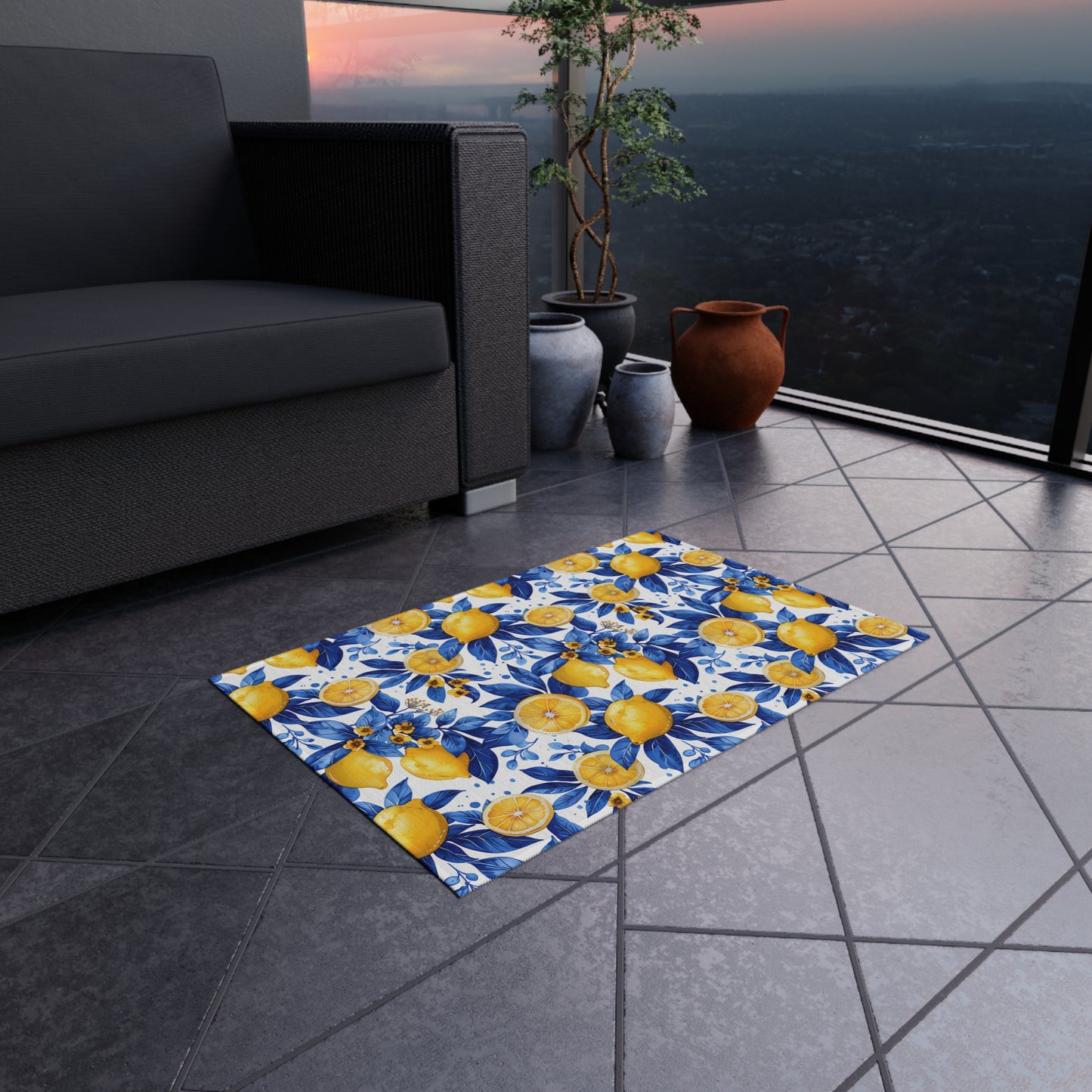 Bright Lemon Pattern Outdoor Rug