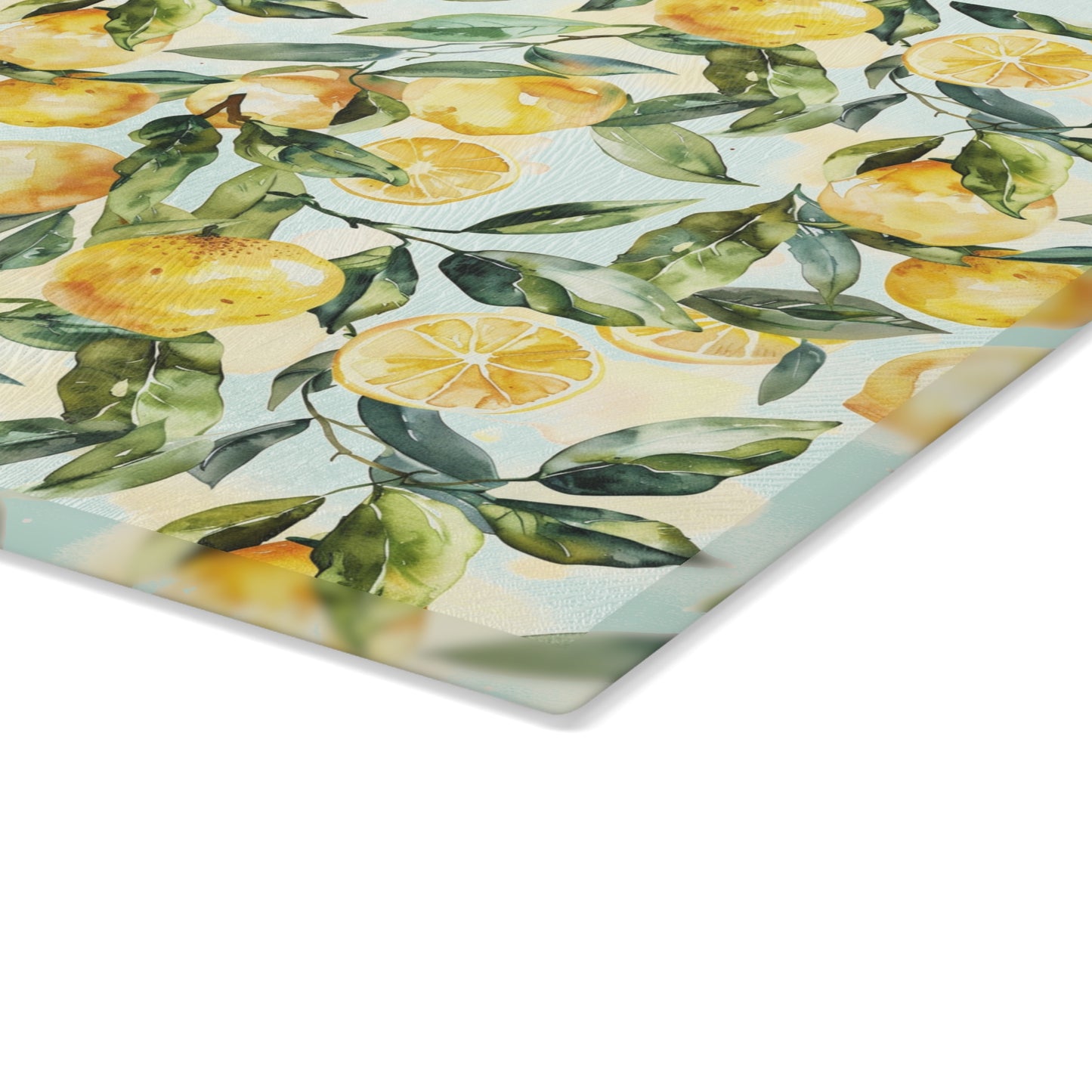 Lemon Floral Glass Cutting Board