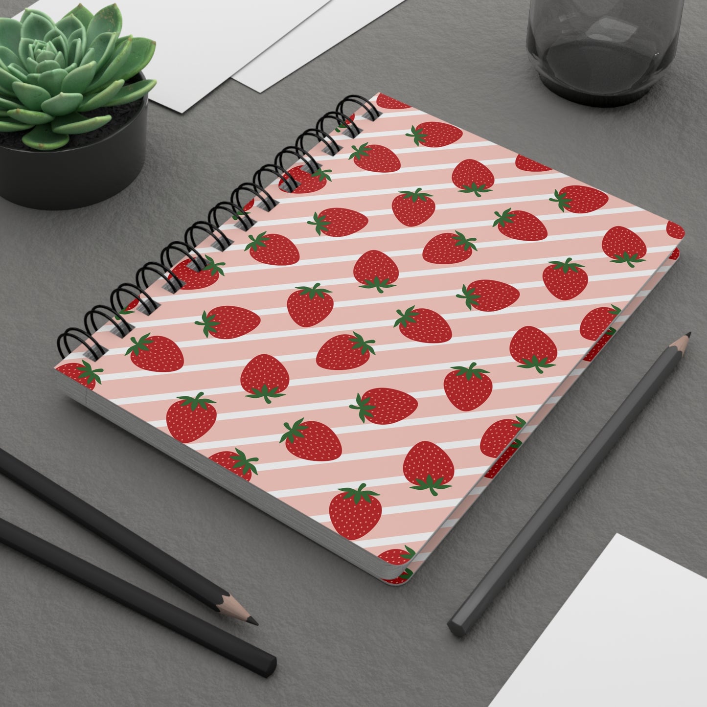 Strawberry Patterned Spiral Bound Journal