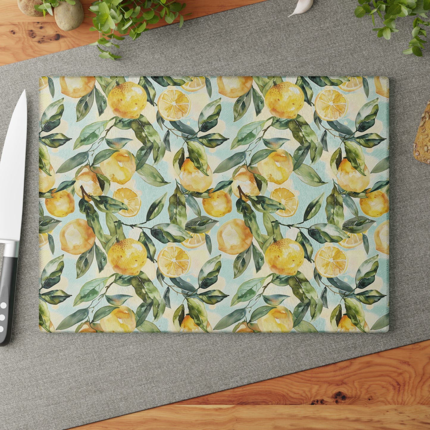 Lemon Floral Glass Cutting Board