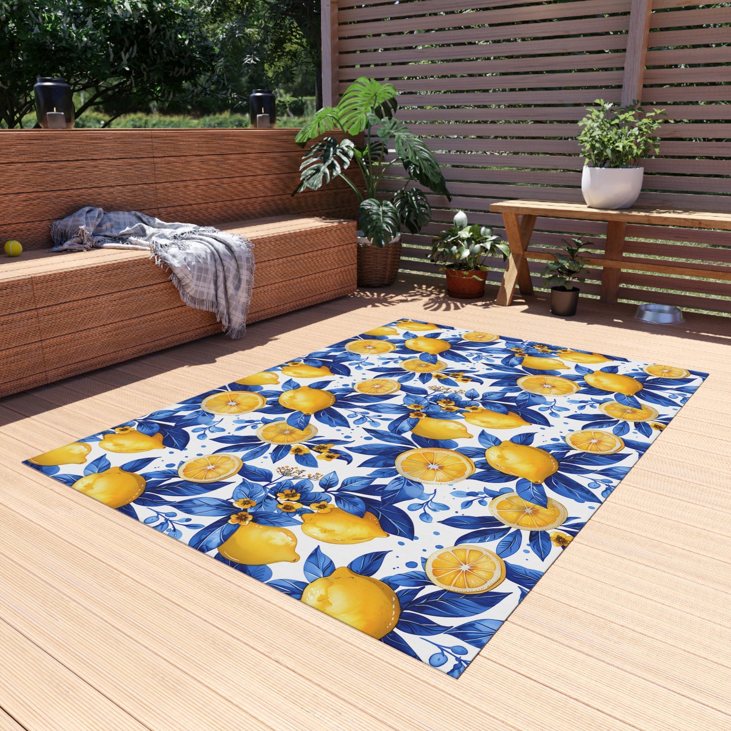 Bright Lemon Pattern Outdoor Rug