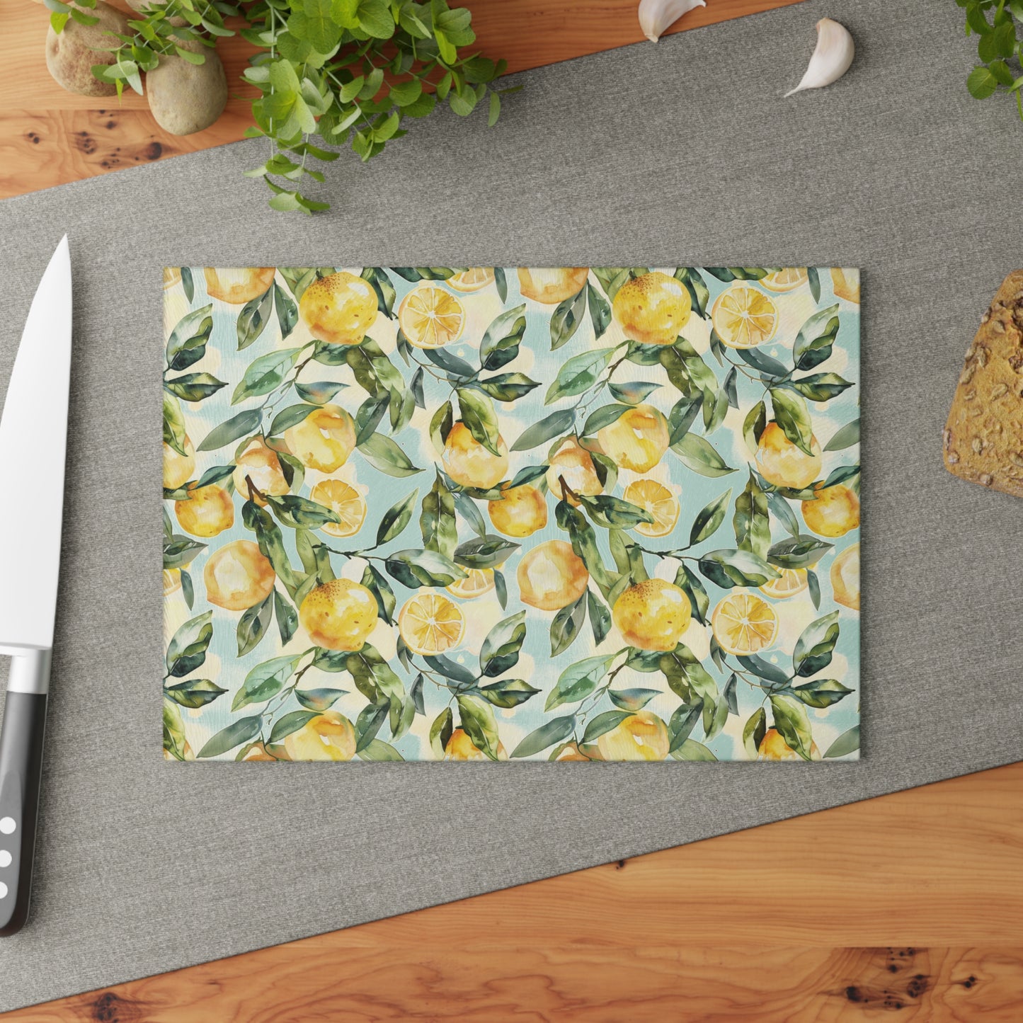 Lemon Floral Glass Cutting Board