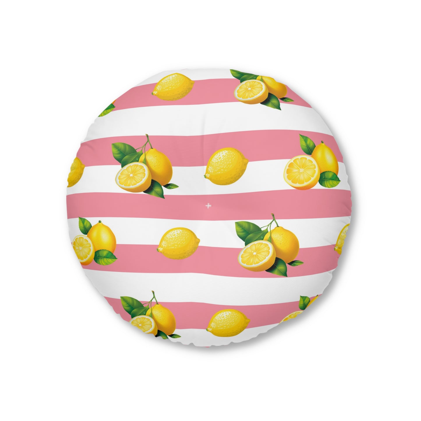 Lemon Stripes Round Tufted Floor Pillow