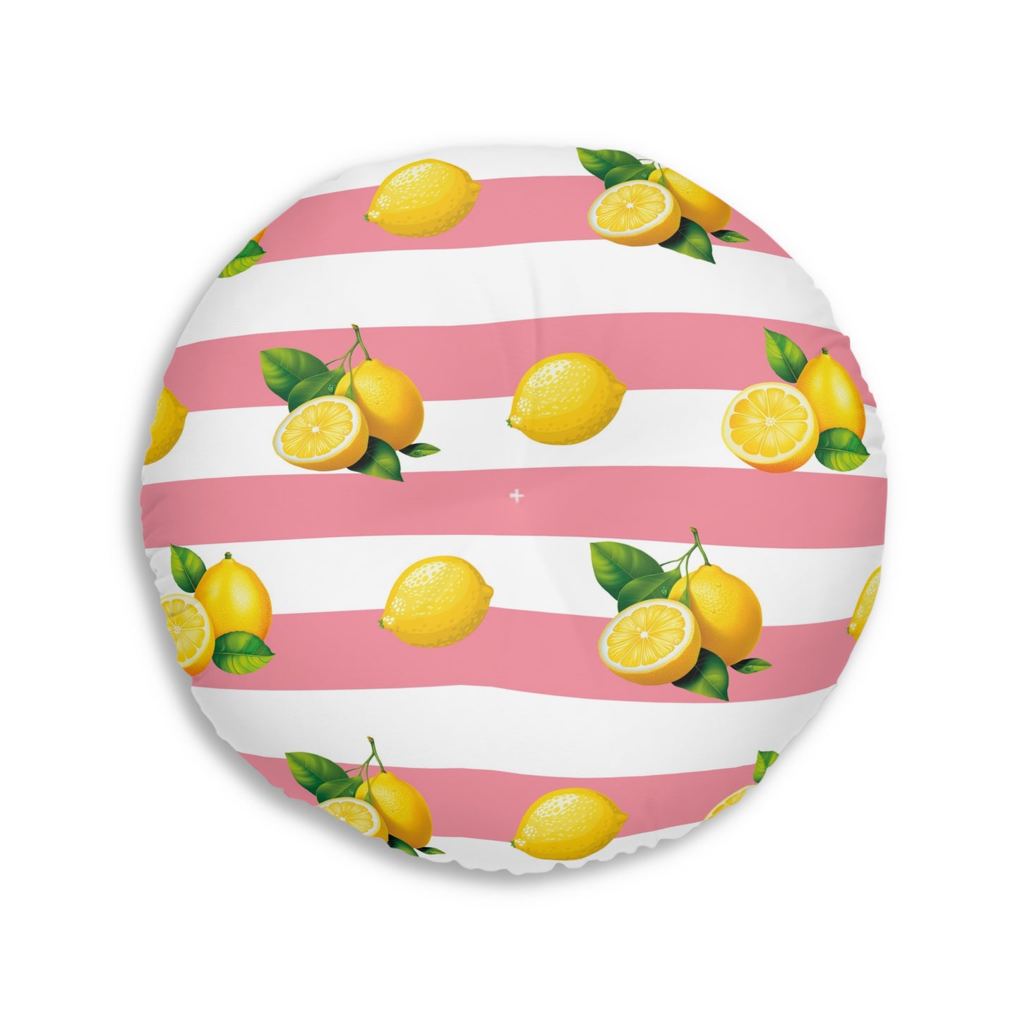 Lemon Stripes Round Tufted Floor Pillow