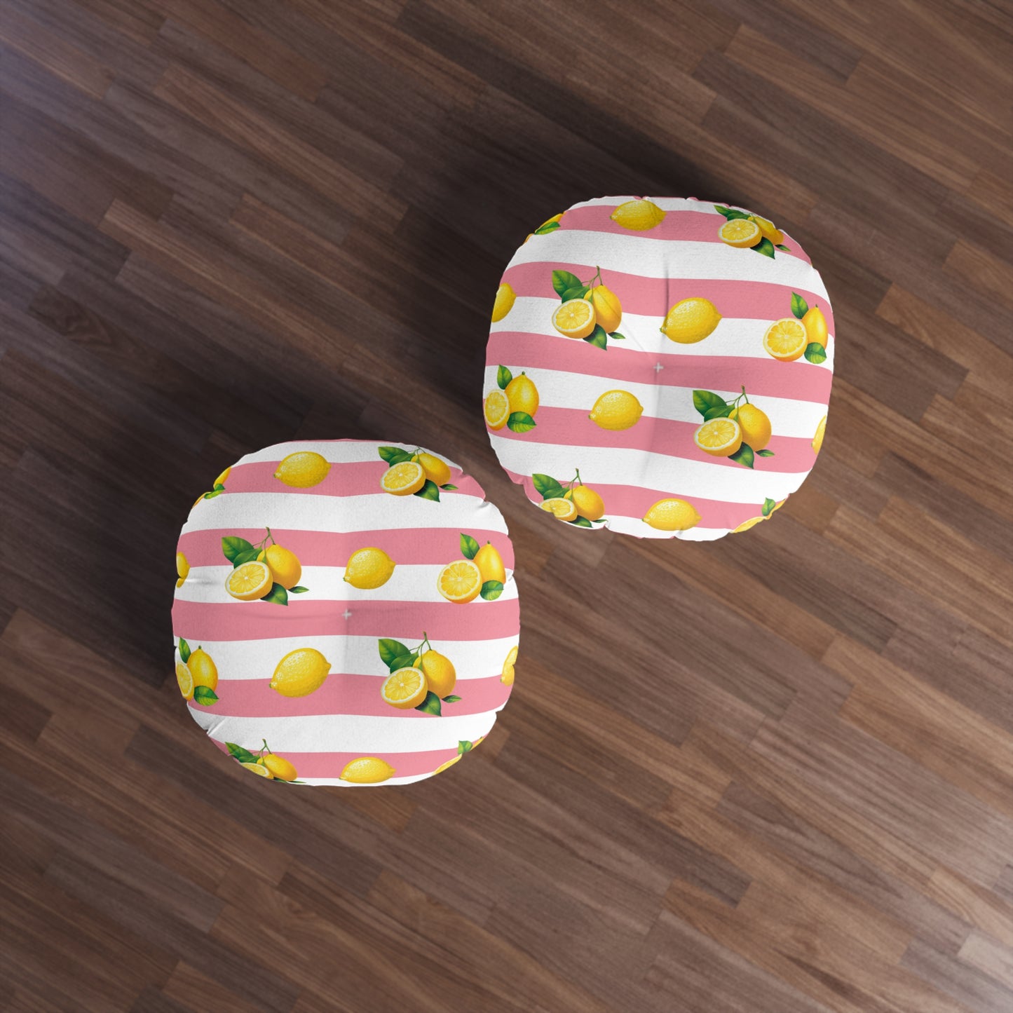 Lemon Stripes Round Tufted Floor Pillow