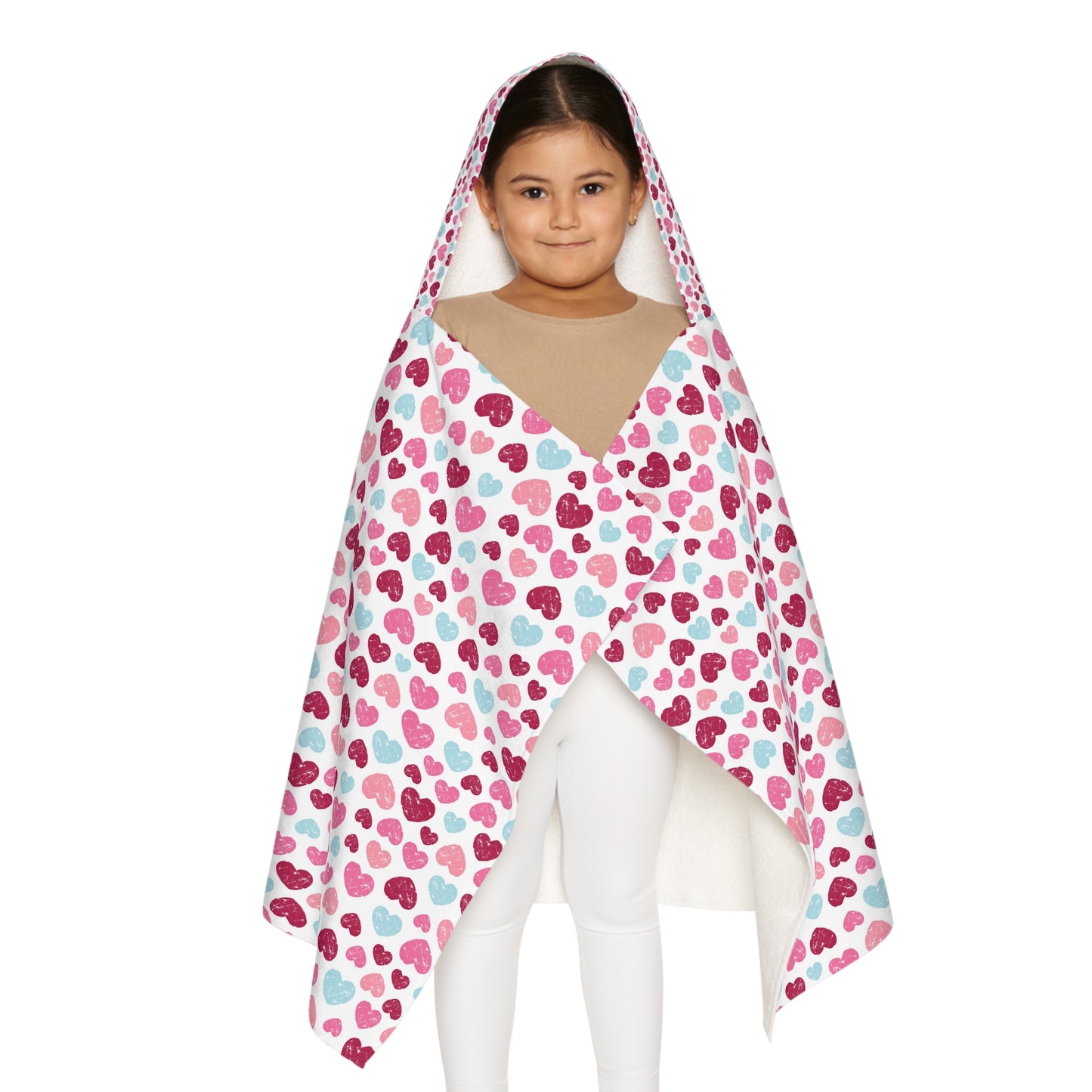 Cute Hearts Youth Hooded Towel for Kids