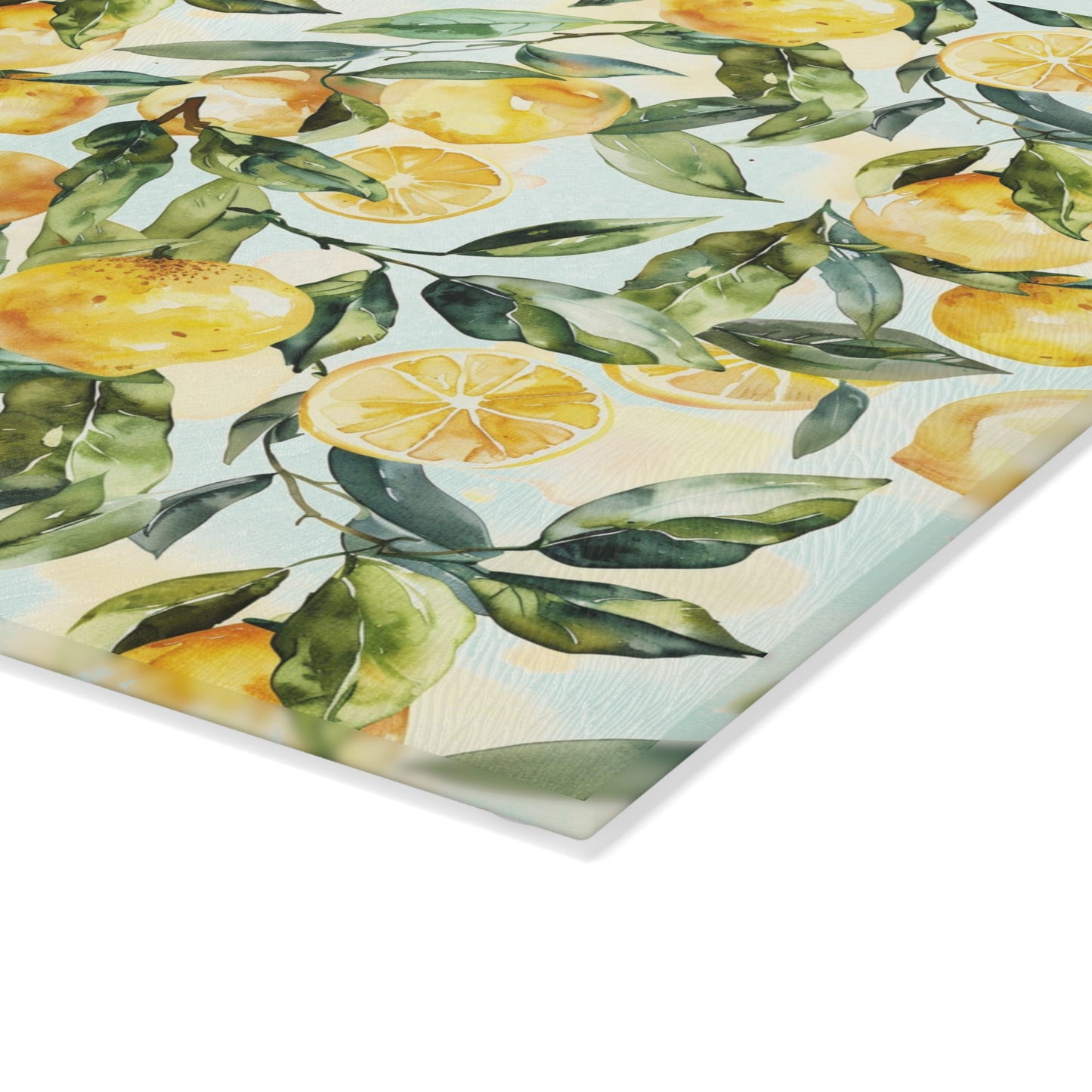 Lemon Floral Glass Cutting Board