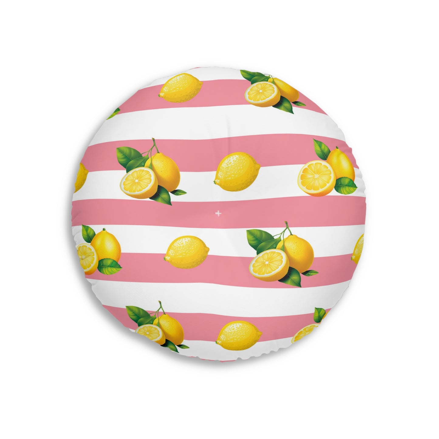 Lemon Stripes Round Tufted Floor Pillow