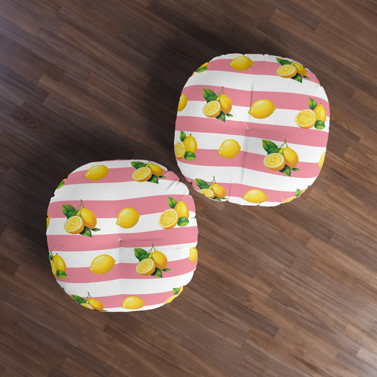 Lemon Stripes Round Tufted Floor Pillow
