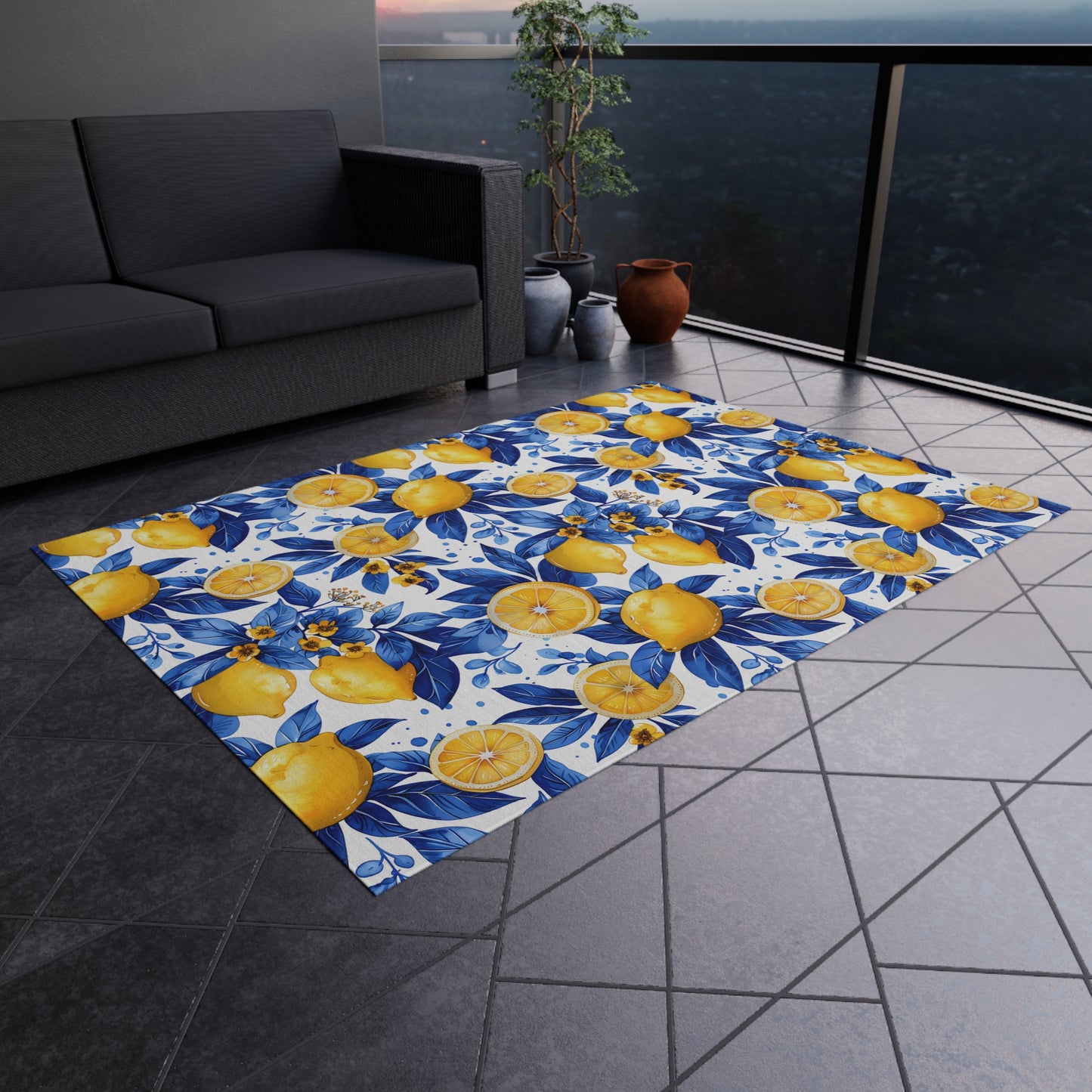 Bright Lemon Pattern Outdoor Rug
